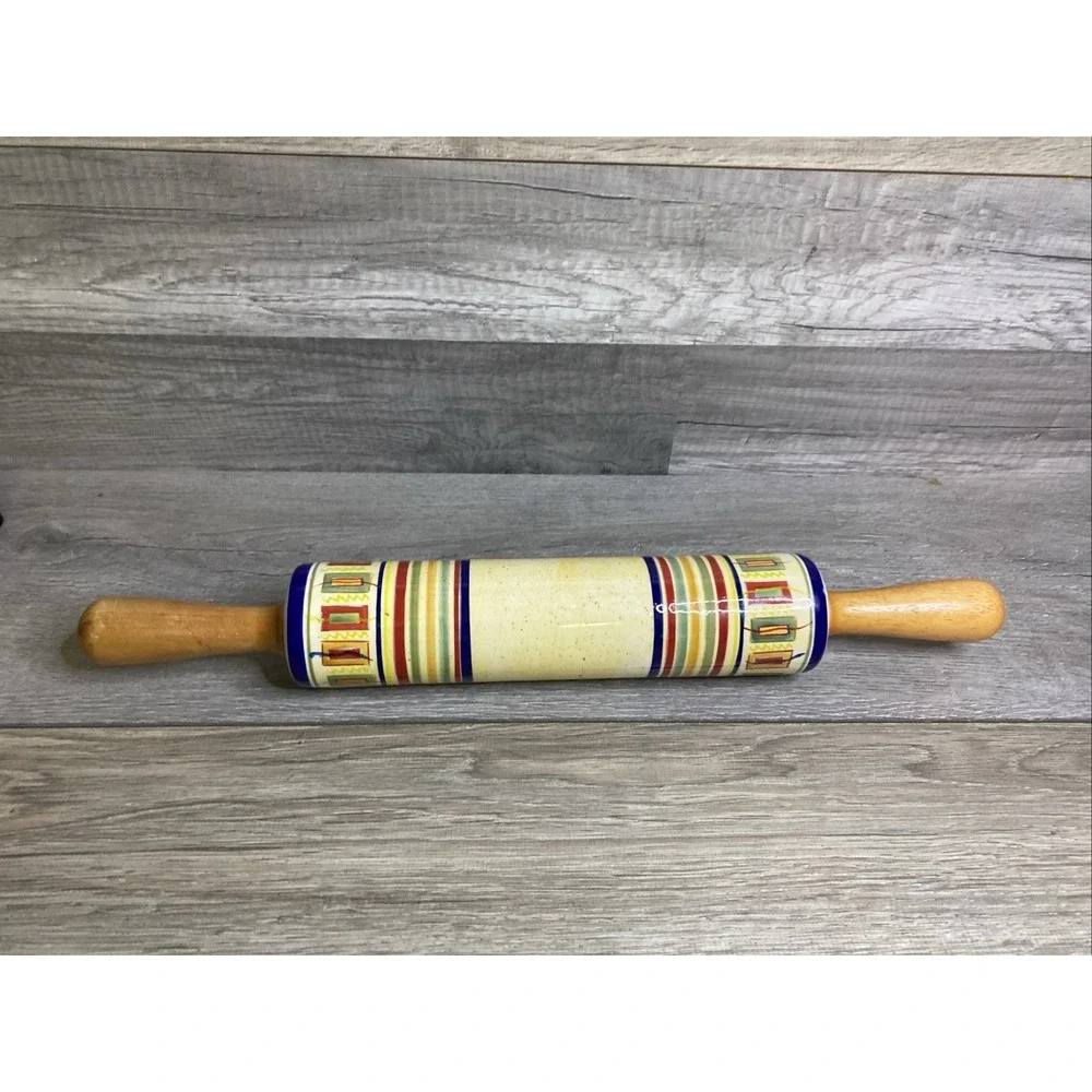 PFALTZGRAFF Counter Art Ceramic Rolling Pin‎ SEDONA Wooden Handles Hand Painted